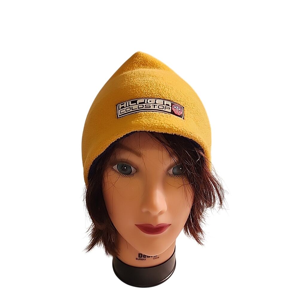 Vintage 90s Tommy Hilfiger Coldstop Fleece Hat Cap Yellow One Size Beanie